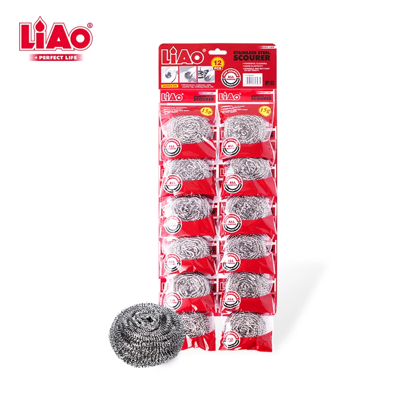 

H130024 Liao 12pcs stainless steel scourer scrubber dish cleaning ball, Silver