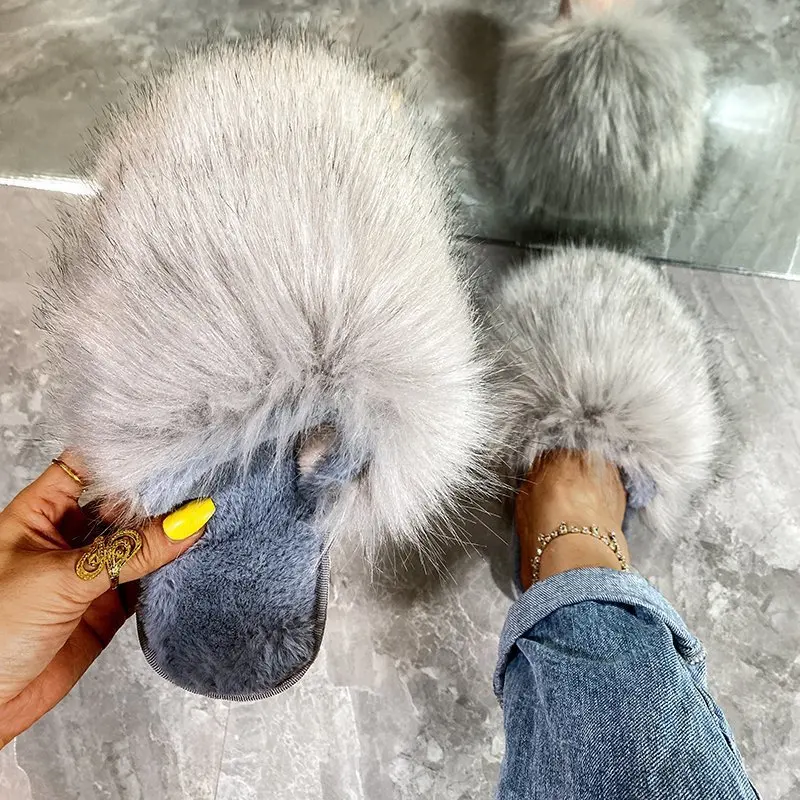 

Ladies Fashion Wholesale Winter Fur Slippers long Plush Sheepskin Non Slip Solid Color Warm Slip for Women, 7 colors