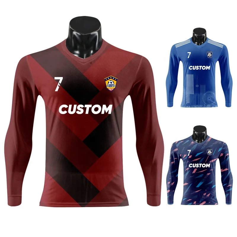 

Custom Full Sublimation Printed Mens Plus Big Size Long Sleeve Soccer Jersey Shirt Football Goalkeeper Shirt With Logo WO-X1134