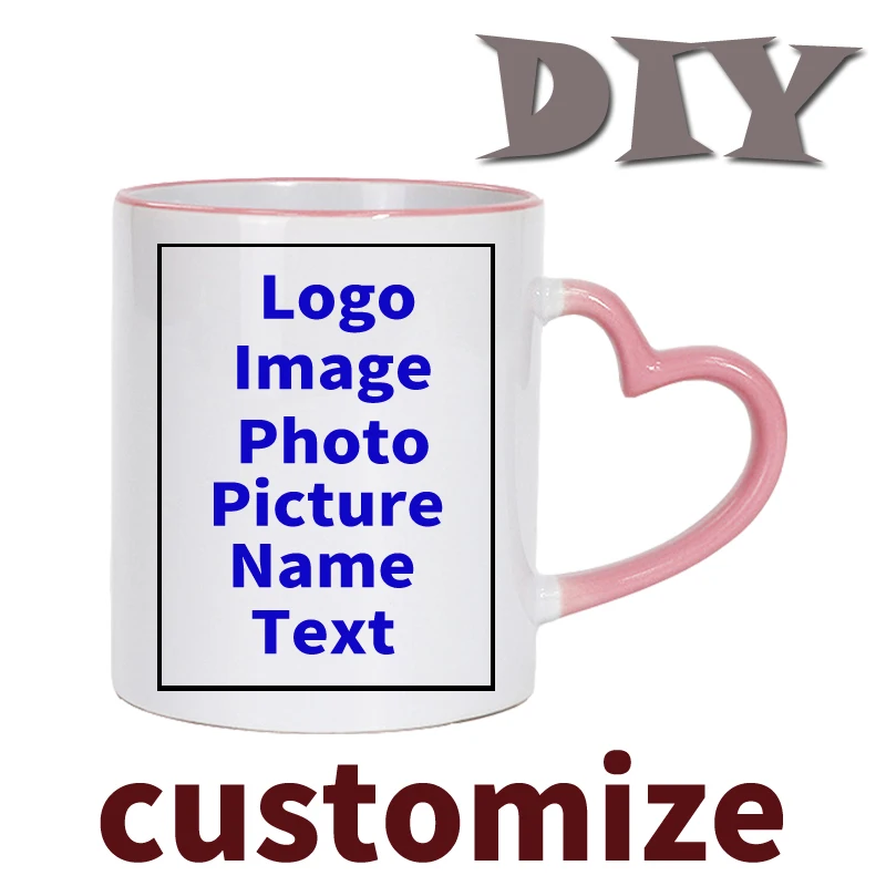 

DIY Customize LOGO Photo Picture Text Creative Gifts 350ML 11oz Ceramic Print Mug Cup Colors Round and Heart Handle