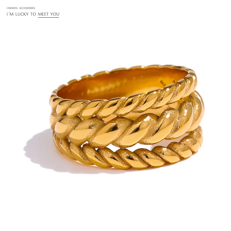 

JINYOU 1083 Charm Metal Twisted 18K Finger Gold Ring Statement Jewelry Stainless Steel Chain Ring