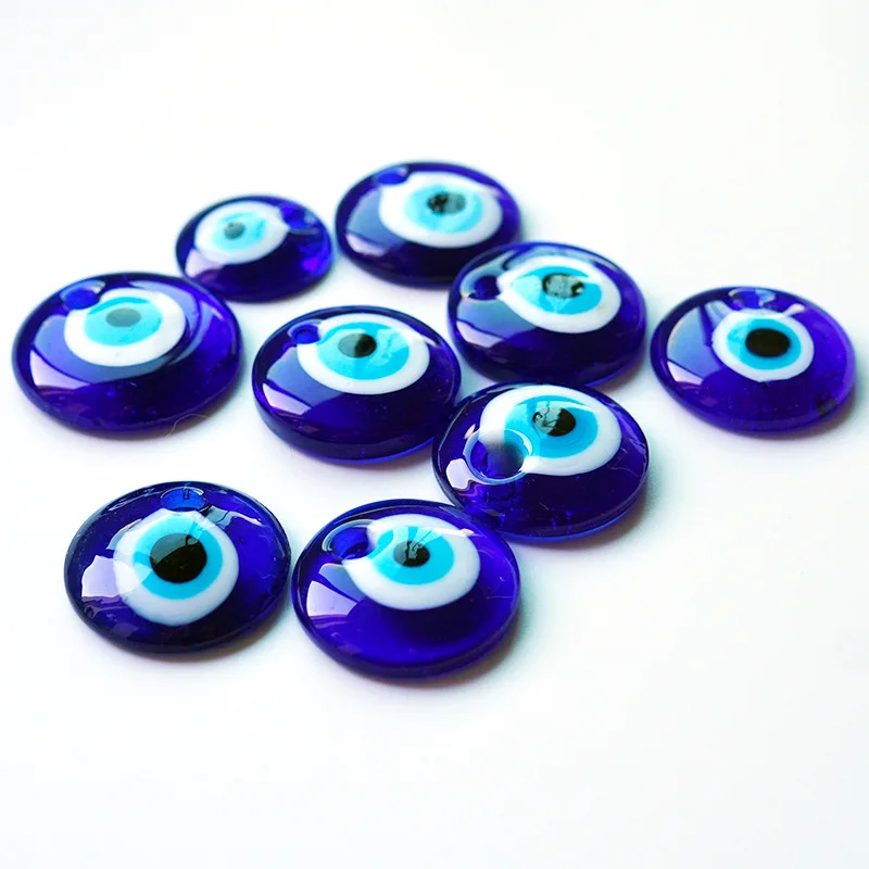 

Turkey Blue Evil Eye Flat Round Murano Glass Charm Pendant For Decoration Home
