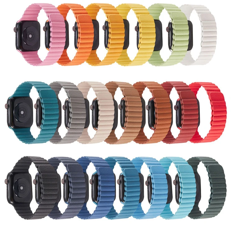 

For iwatch 6/5/4 SE Watch Wristband PU Leather Magnetic Double Section Strap For Apple Watch Band 44mm 40mm