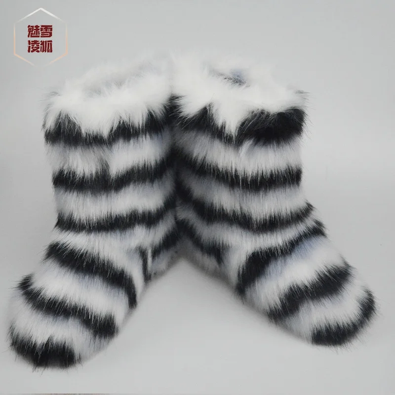 

Snow Boots Shoes Women Faux Fox Fur Shoes Winter Warm Over The Knee Hight Style For Women New Female Fashion Boots, Customized color