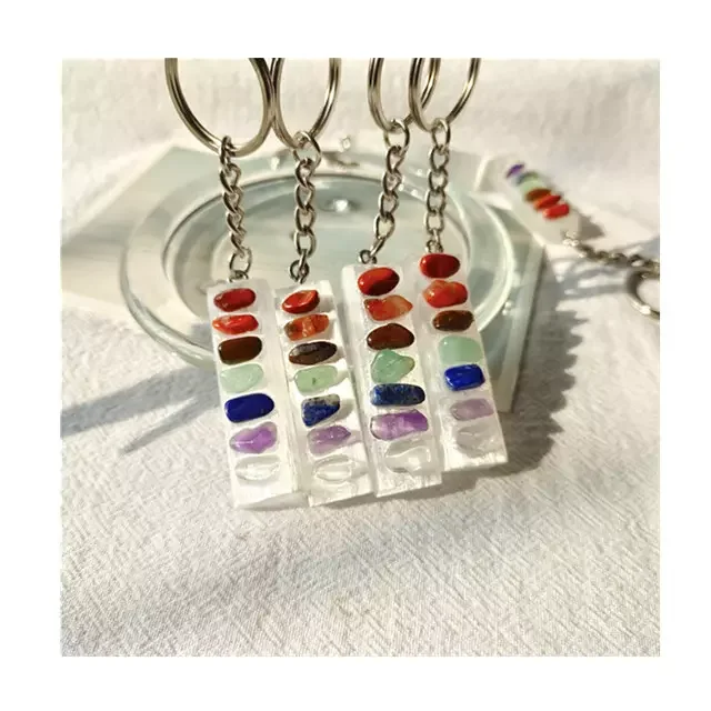 

Wholesale natural quartz healing crystal jewelry white chakra selenite keychain crystal jewelry