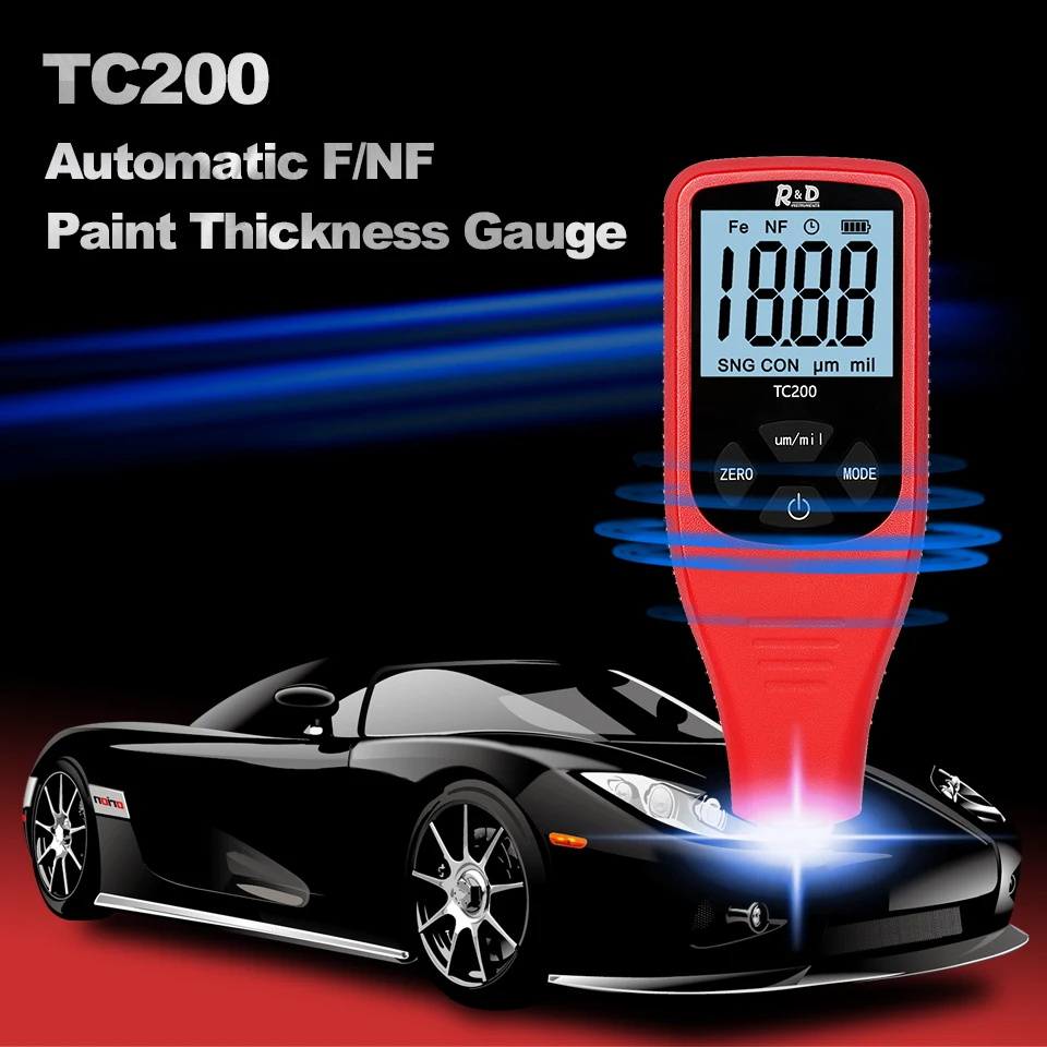 
TC200 red Coating Thickness Gauge 0.1 micron/0-1500 Car Paint Film Thickness Tester Measuring FE/NFE Russian Manual Paint Tool 