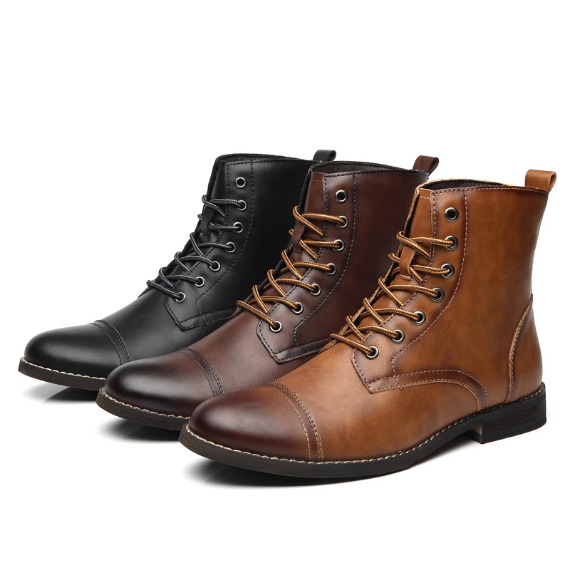 

factory price high quality genuine leather boot large size 48 lace up british style cowboy boots men boots shoes