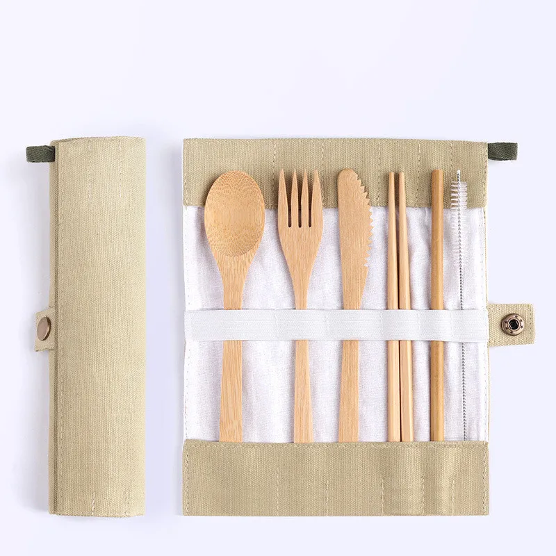 

7pcs Set Bamboo Chopsticks Utensils Cutlery Set, Carbonized color