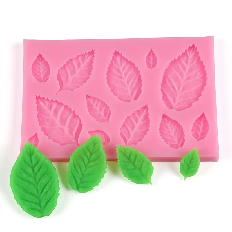 

Rose Leaves Shape Silicone Mould Fondant Sugar Fondant Mold Cake Border Cake Baking Decoration Baking supplies, Gray/pink