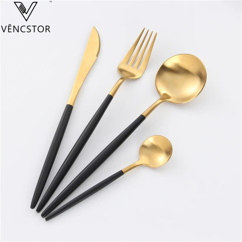 

Bulk Silverware Mate Gold Black Handle Flatware Stainless Steel Cutlery Set, Black gold