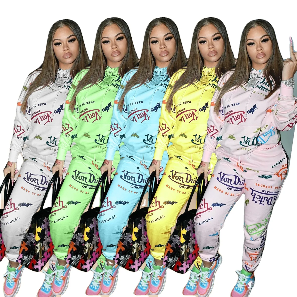 

2021 new arrivals 3XL women clothing Graffiti printed von dutch tracksuit two piece set casual hoodies outfits streetwear