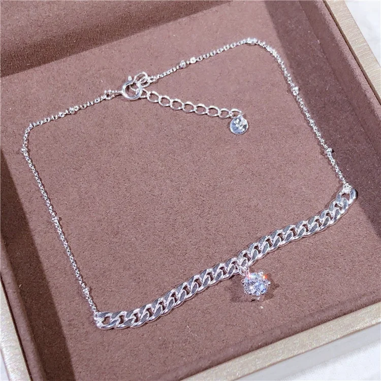 

100% 925 Sterling Silver New Fashion Jewelry White Gold Color Cubic Zircon Design anklet Top Quality