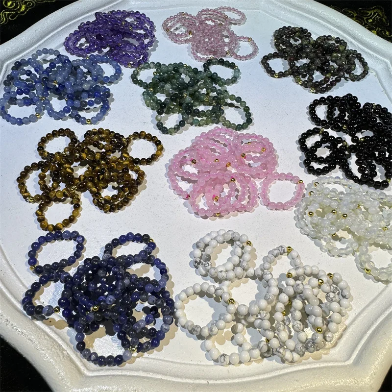 3mm Beads Wholesale Price Amethyst Rings  Elasticity Finger Adjustable  Rings for Gift