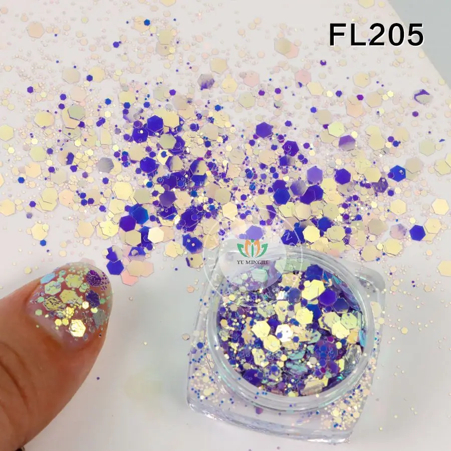 

New Rainbow Nail Pigment Glitter Powder Set 5D Mix Sequins Chunky Bulk Glitter For Snow Globe Tumbler