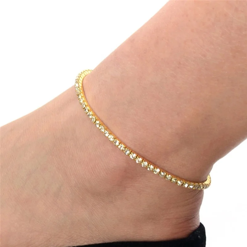 

Simple One Row Crystal Diamond Tennis Chain Bracelet Anklet, Gold/silver/color