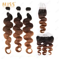 

Bliss Color Hair Bundles T1b/4/30 Body Wave 100% Virgin Cuticle Aligned Human Hair Peruvian Hair with Closure and Frontal