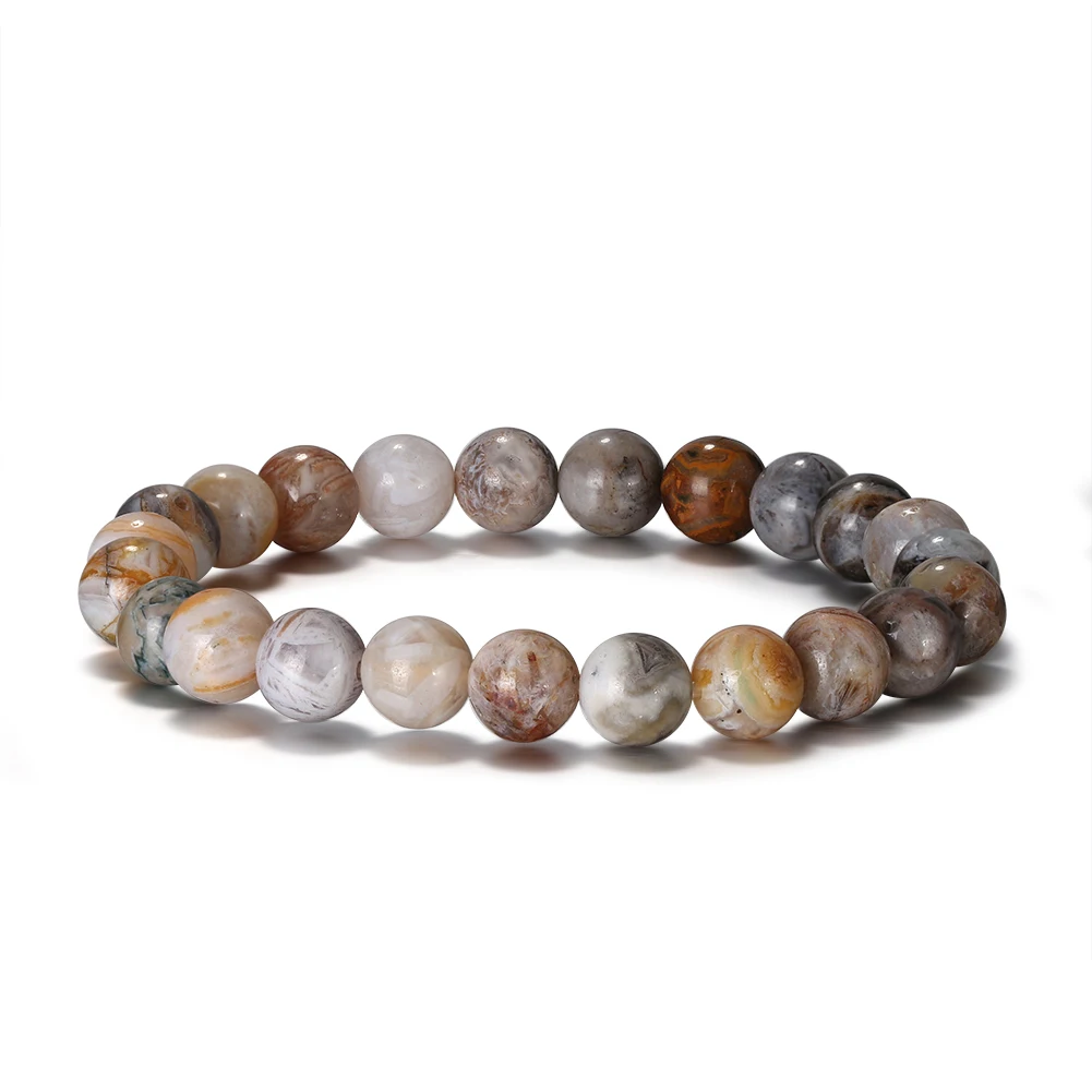 

RINNTIN GMB35 7.5 Inch Stretch Bracelet Natural Botswana Agate Stone Beads Jewelry Wholesale