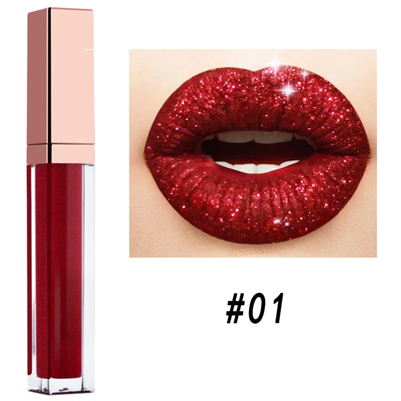 

12 Colors Waterproof Easy to Color Long Lasting Private Label Rose Gold Glitter Lipstick