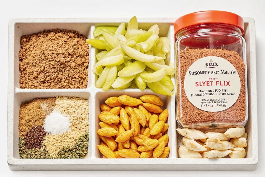 Various spice blends arranged neatly on a countertop