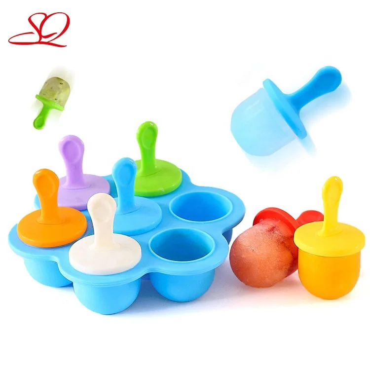 

Amazon hot sale colorful silicone non-stick 7 grid round petal shape popsicle jam mini ice cube tray baby food storage container