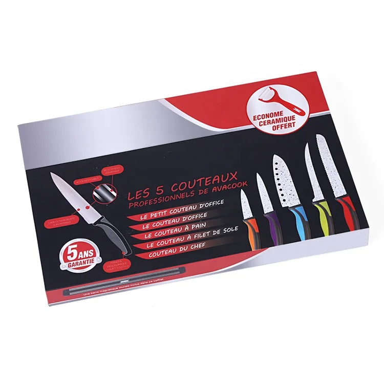 
2020 New Arrival Stainless Steel Kitchen Chef Knife 5 Pcs Non-stick Painting Knives Set with Knife Strip Holder 