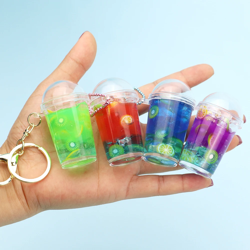 Refreshing Summer Drinking Fruit Tea Keychains Cute Jelly Boba Milk Tea ...