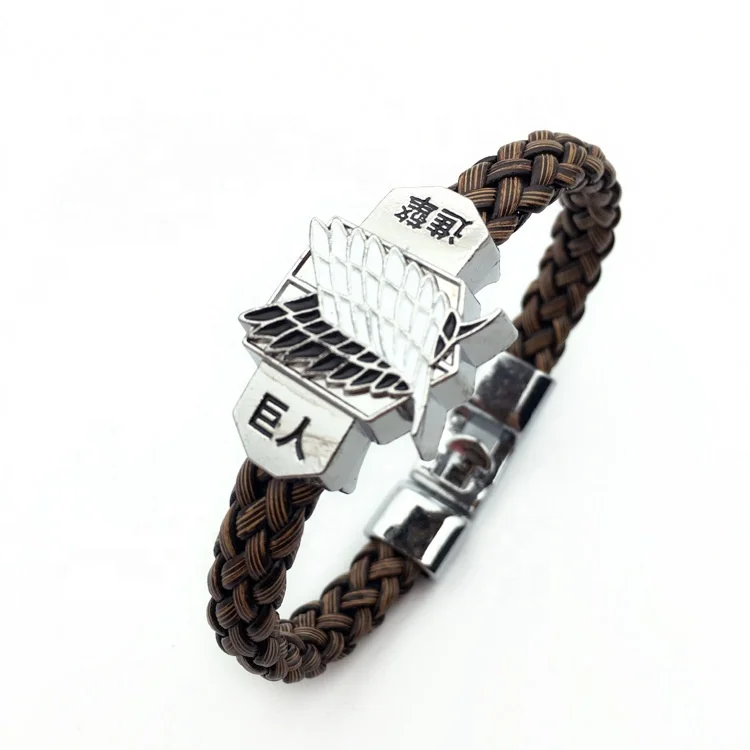 

Amazon Hot Selling Anime Design Bracelets Punk Men Bangles Handmade Leather Weave Attacking Giant Bracelets, As photo