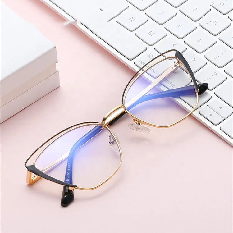 

New design free custom logo eyewear vogue women plain spectacles classic female cat eye hollow out metal frames eyeglasses, Choice