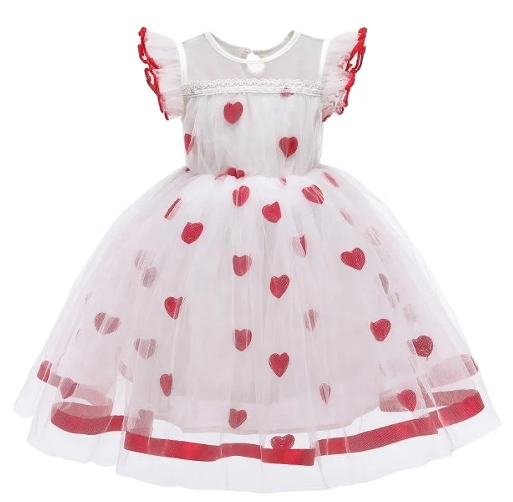 

Little Fly Sleeve Princess Dress Heart-shaped Embroidered Dress Party Girl Dress