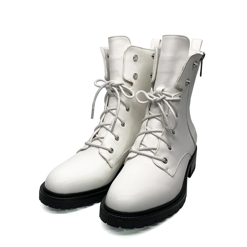 

Lace Up Boots Girls Ankle White Women Ladies Flat Shoes