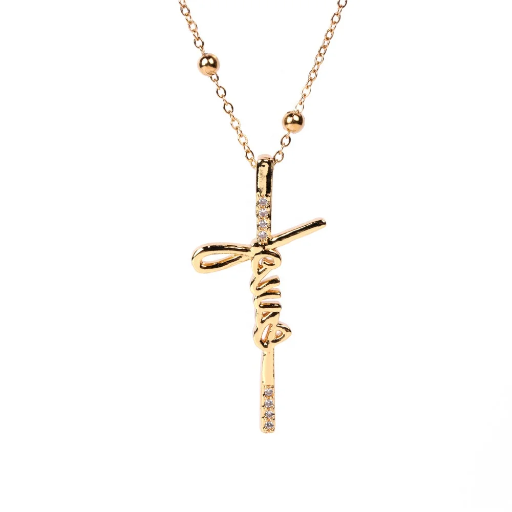 

Jewelry Women Vintage Cubic Zirconia Necklace CZ Letter Necklace Cross Pendant Necklace