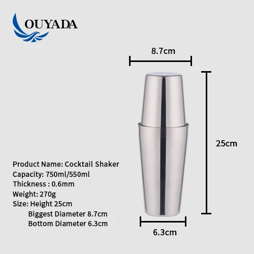 
Factory Direct 28oz stainless steel plastic cocktail boston shaker 