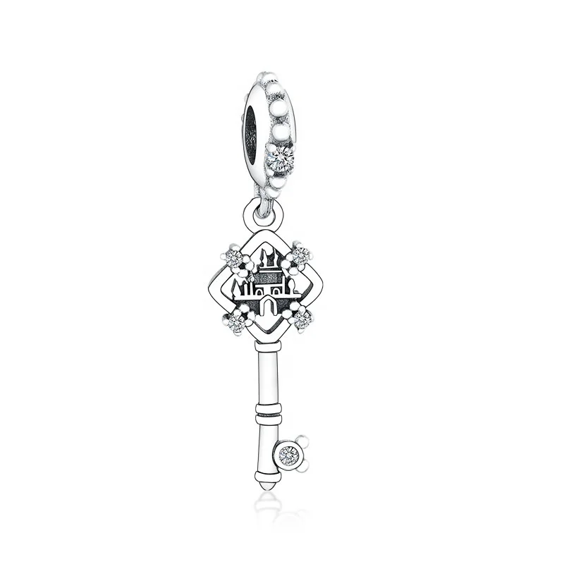 

Fine Jewelry Wholesale Fashion Key Necklace Pendant 925 Sterling Silver Castle Key Dangle Beads Charms