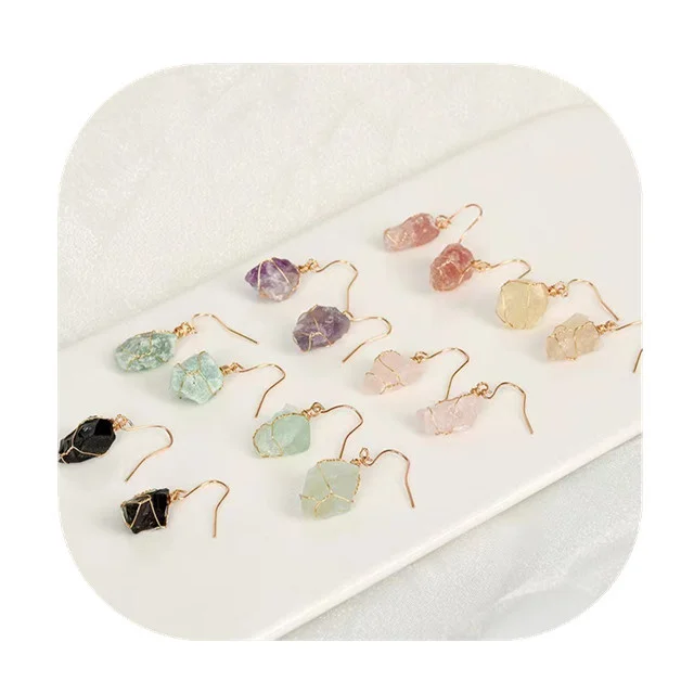 

New arrivals Chakra crystal raw gemstone jewelry gold silver natur mixed quartz crystal earrings with rough stone for gift