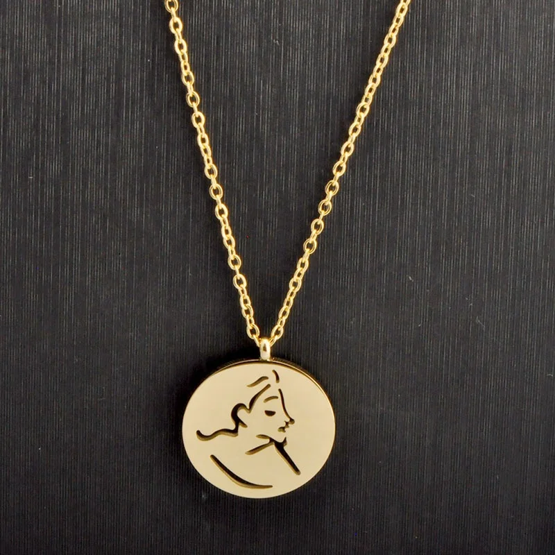 

Custom Retro Round Coin Portrait Pendant Necklace 18K Gold PVD Plating Stainless Steel Necklace For Women