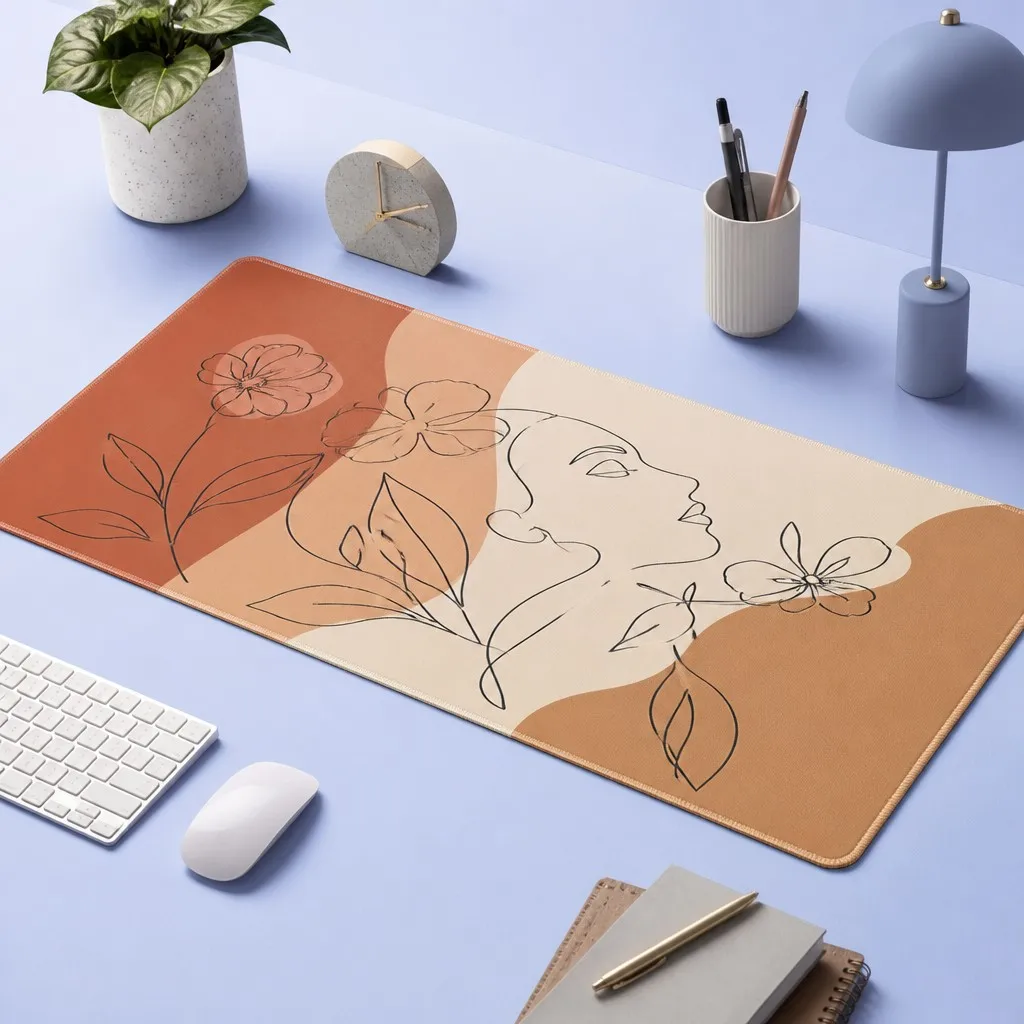 Boho Botanical Single Line Art Desk Mat