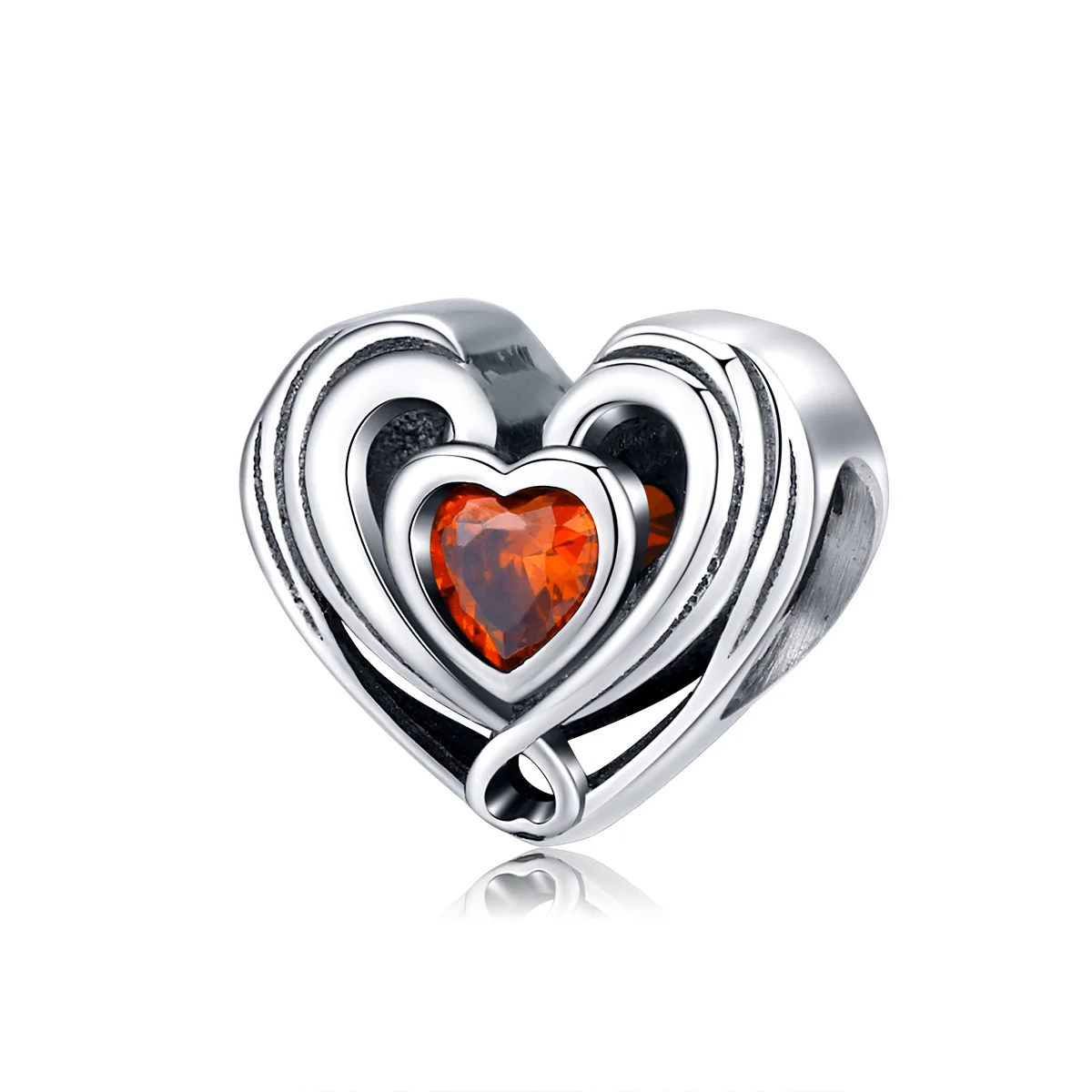 

925 Sterling Silver Openwork Red Heart Charm