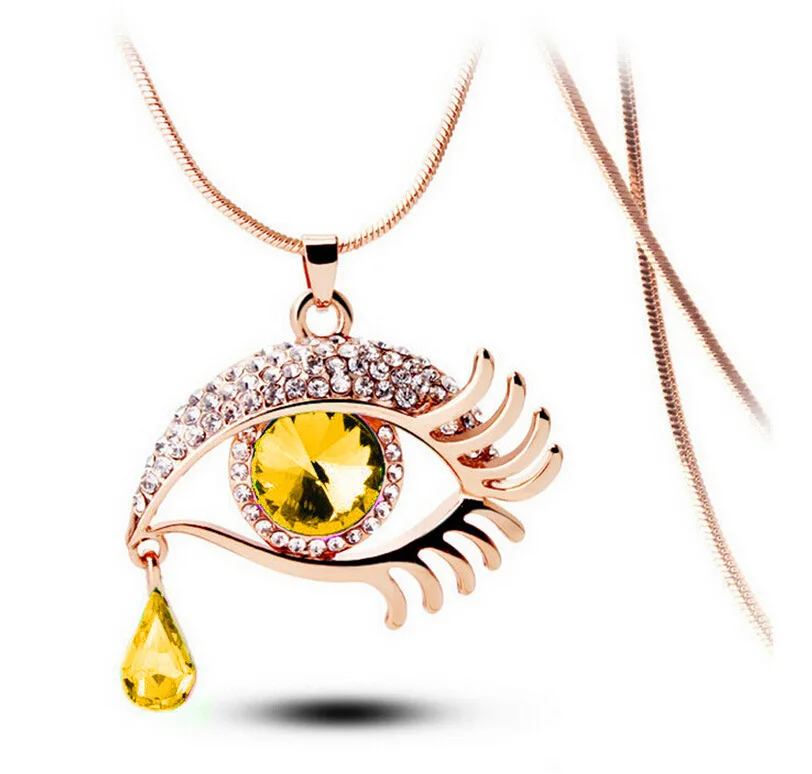 

OUYE 2021 Fashion Demon Eye Pendant Crystal Teardrop Eyelash Necklace Long Women Jewelry Wholesale, Color