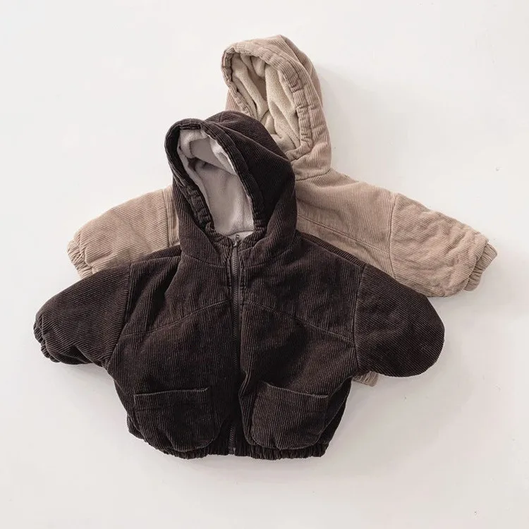 

Fashion custom Fleece Vintage Winter Clothes Kids Track Suits black Plus Size jackets coats with Hooded, Brown/beige