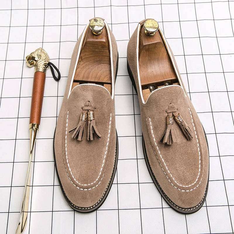 

Suede Leather Size 13 Casual Shoes Comfortable Formal Slip On Men Tassels Loafers Shoes