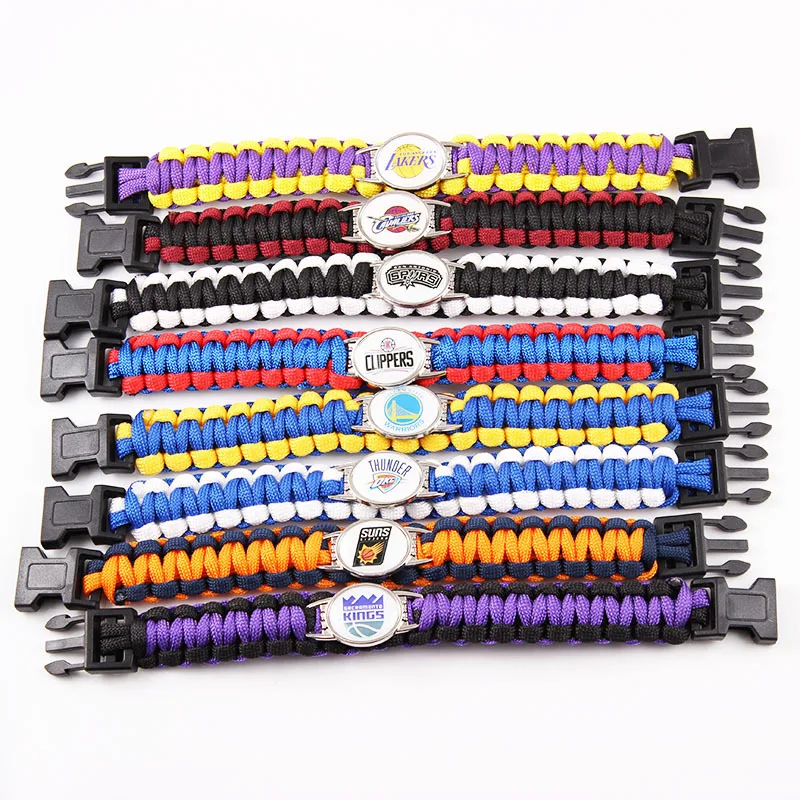 manufacturer custom america basketball teams logo bracelets, wholesale plastic buckle paracode 23cm basketball bracelet