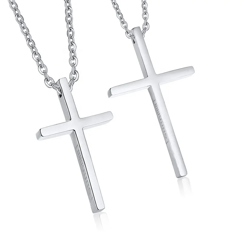 

High Quality Titanium Stainless Steel Silver Cross Necklace Christian Prayer Pendant Chain for Men Women 20-22 Inches unisex