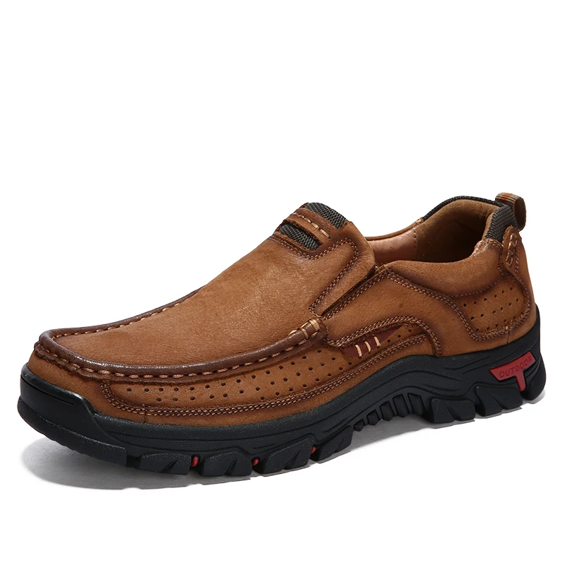 

High Quality Outdoor Men's Shoes Genuine Leather Lightweight Men Hiking Shoes Breathable Non-slip Men's Trekking Sneakers, Brown