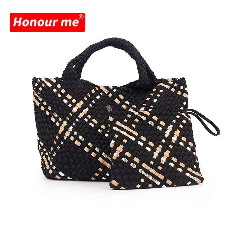 

New style woven bag customized Two Size Neoprene fashion Handbag Beach Weave tote, Any colors are available