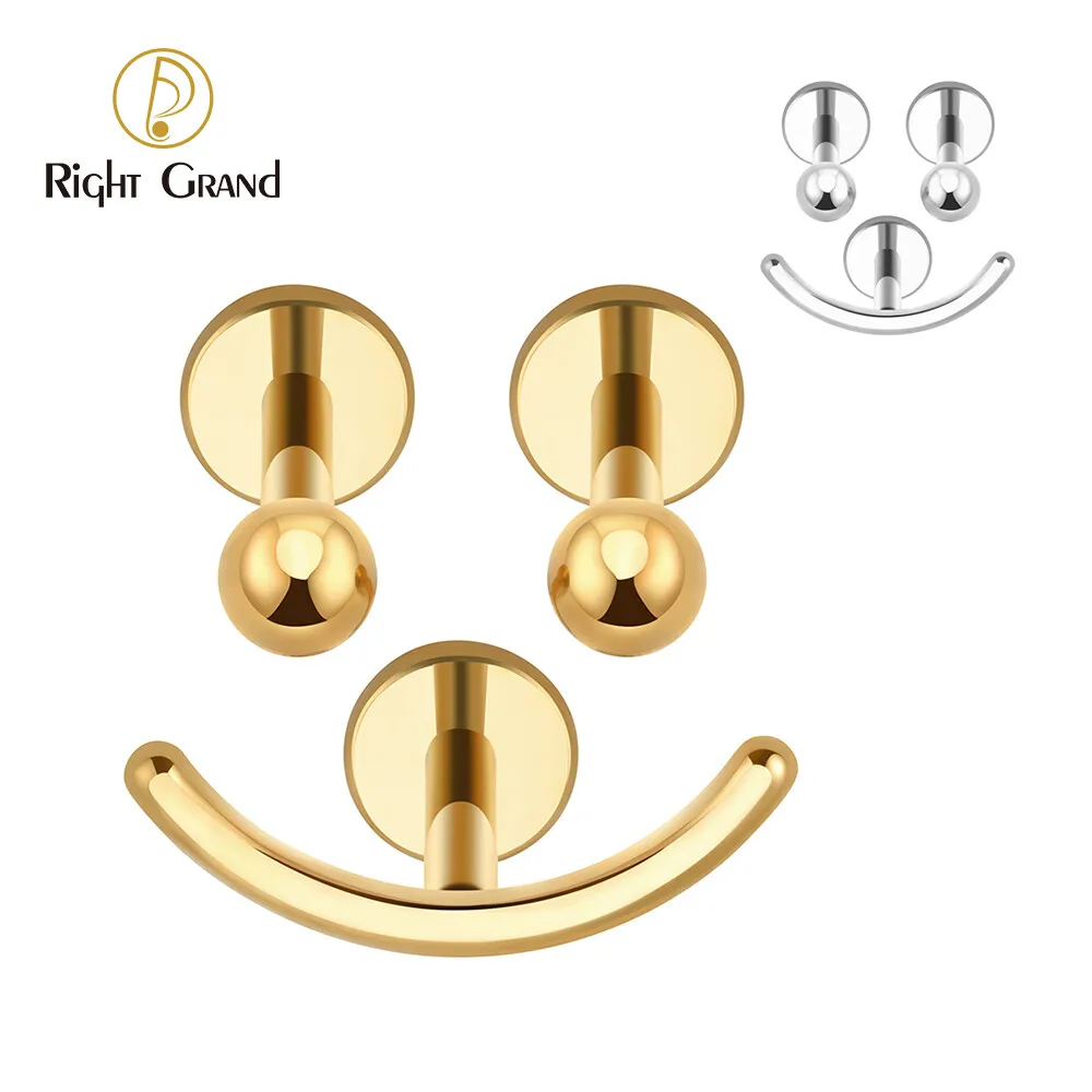 

ASTM F136 Titanium 3pcs Smile Face Flat Internally Threaded Helix Cartilage Tragus Stud Earrings Piercings Jewelry