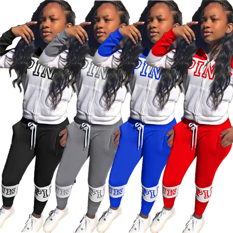 

Autumn Winter Women Pink Clothing Sets Outfits Casual Top And Pants Sport Jogging Set