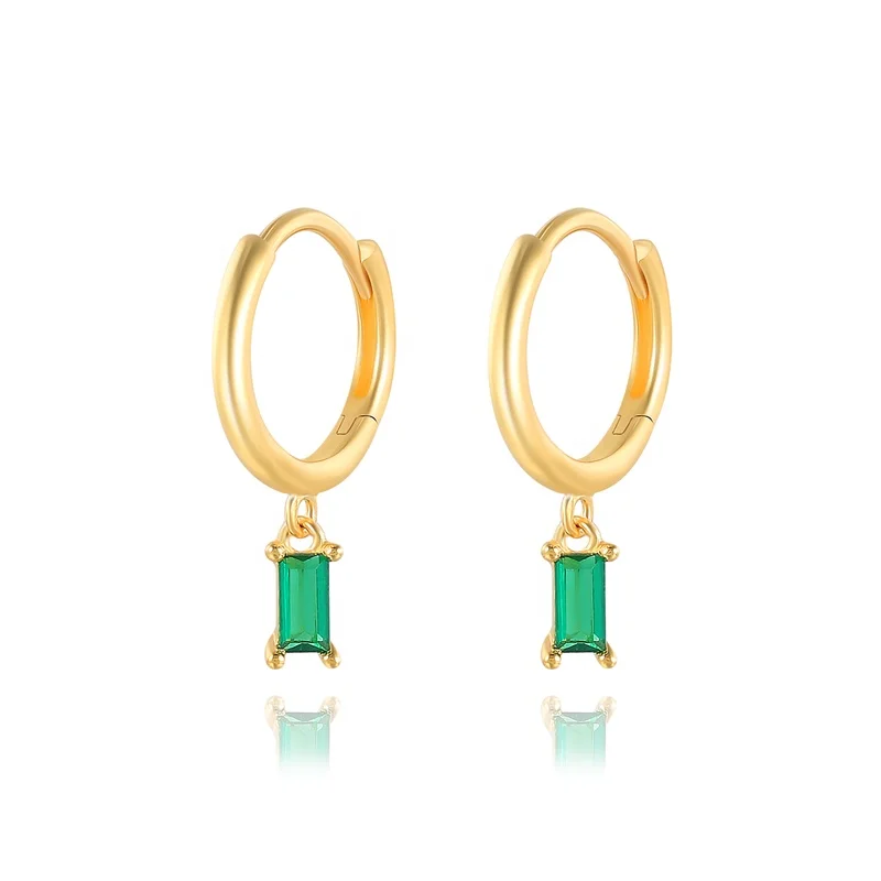 

Handmade Fashion Trendy Women 18K Plated S925 Sterling Silver Green Jewelry Accessory Zircon Wholesale Drop Pendant Earrings