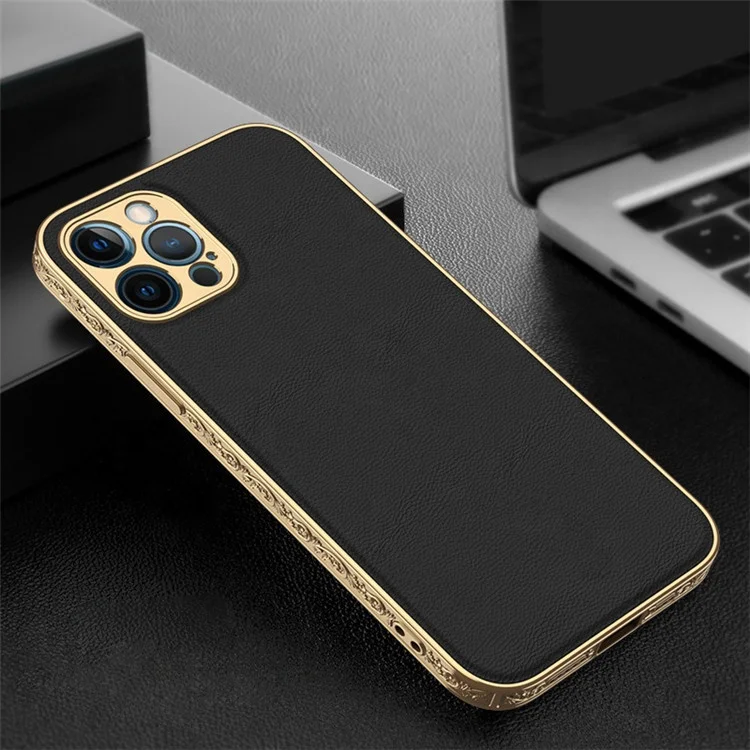 

Latest luxury design gold electroplated hard PC solid PU leather trending mobile phone back cover cases for iphone 12 pro max