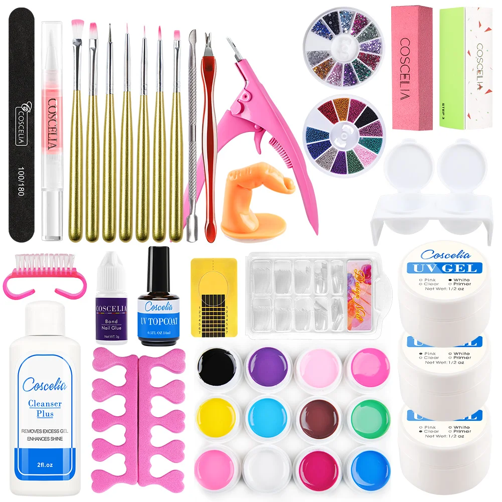 

COSCELIA Gel Nail Kit UV Gel Manicure Tools Kit with 12pcs Pure Color Nail Art Beauty Eco-friendly Nature 1pcs 10g