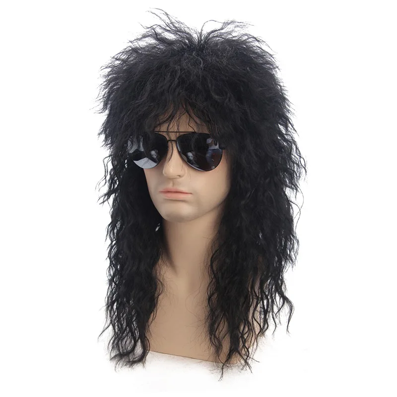 

Cosplay Wigs 80s Punk Heavy Metal Long Curly Hair Men Wig Synthetic Hair Wigs, Pic showed